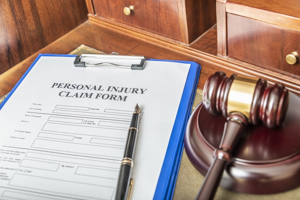 View of a personal injury claim form